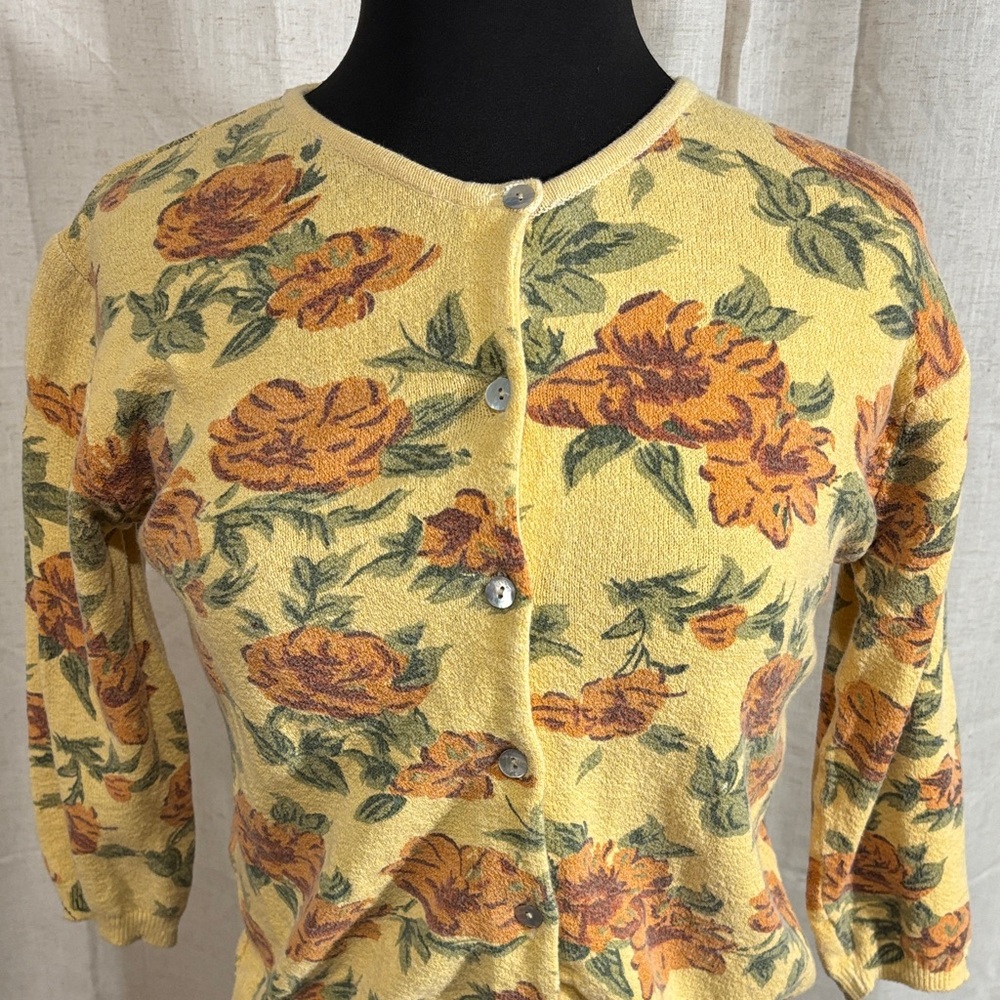 Vintage 90s Free People Yellow Floral Cardigan